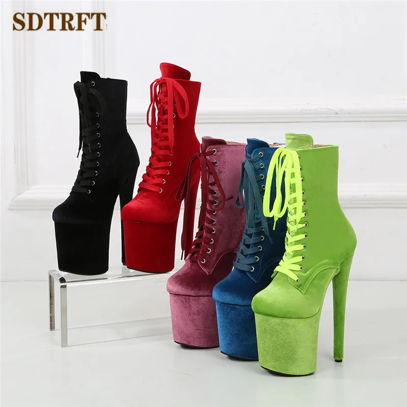 

SDTRFT 2022 Female Ankle boots 20cm Thin Heels Stilettos Platform botas mujer Ladies Shoes Woman Suede Steel Pipe Dance Pumps