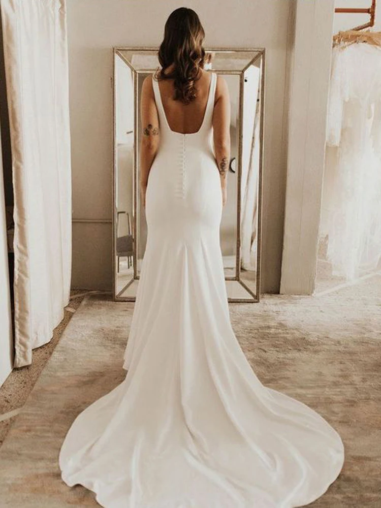 LORIE Spaghetti Strap Boho abito da sposa sirena macchia morbida treno lungo abiti da sposa Backless senza maniche abito lungo semplice