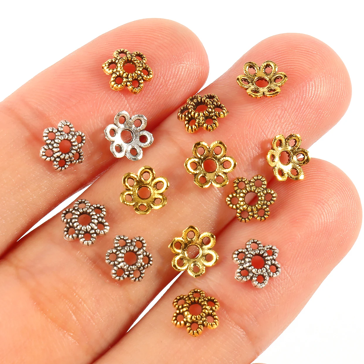 

6x2mm Tibetan Antique Silver Color Metal Beads Cap Flower Bead End Caps for Jewelry Making Supplies DIY Bracelet Accessories