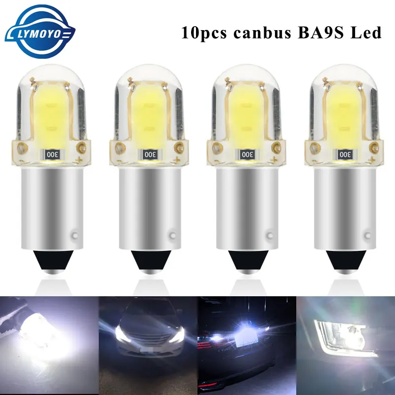 

10PCS BA9S LED Canbus T4W Bulb COB 2SMD Car Rear Map light Side Bulb Lamp Auto width light Reverse Lamp White 12V error free