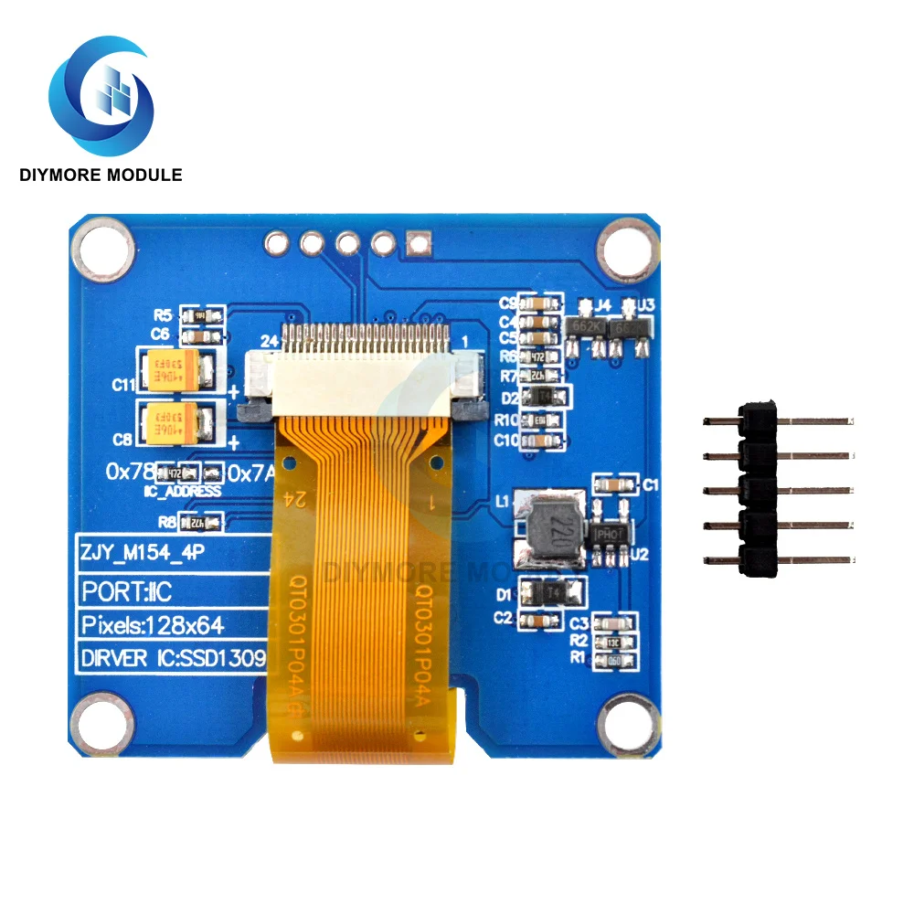 1.54 Inch Ips Oled-scherm Module 5 Pin Wit/Blauw/Geel Kleur Screen 128*64 Iic I2C interface SSD1301 Controller Voor Arduino
