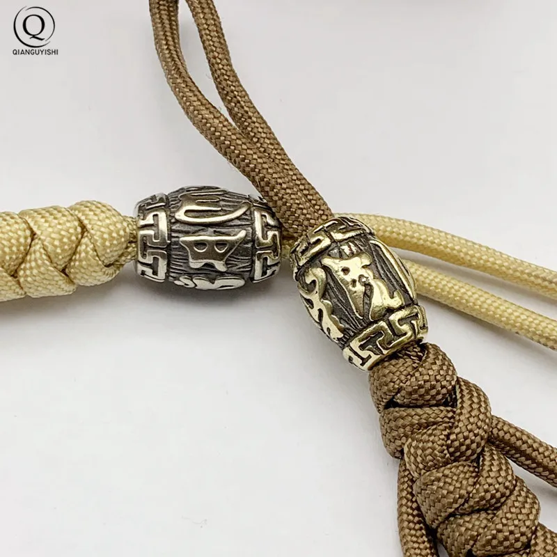 Brass Mantra Barrel Bead Amulet Car Keychain Pendant White Copper Knife Flashlight Rope Beads Hand Bracelet DIY Accessories Gift