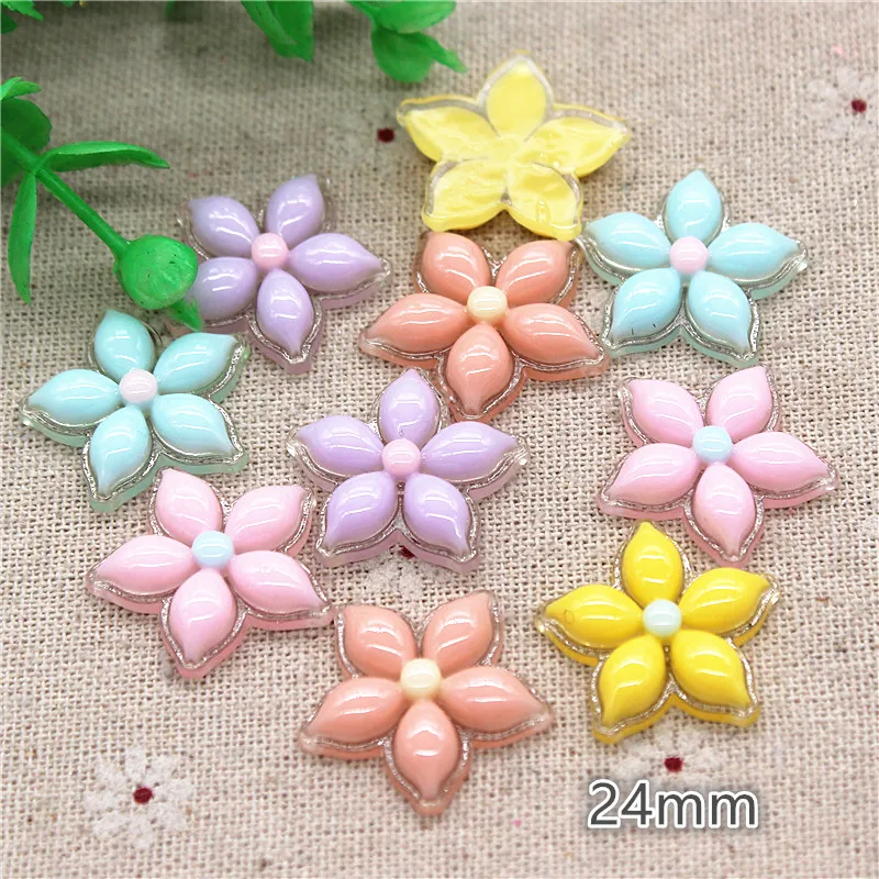 20pcs 24mm Kawaii Five-petal Flower Transparent Bottom Cabochon DIY Scrapbook Hair Bow Center Craft Deco