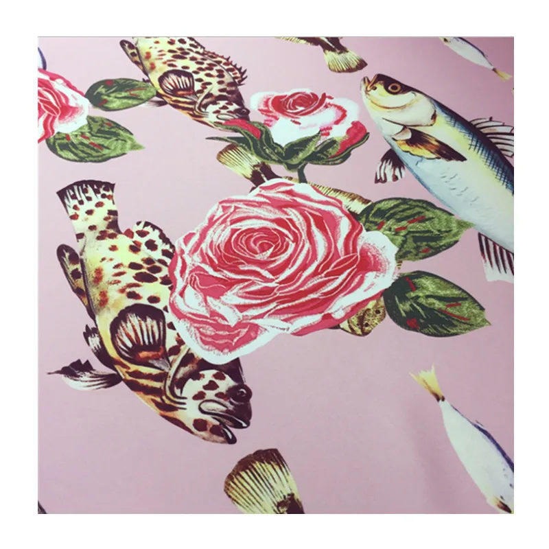 Italy D brand fish printed stretch satin soft women\'s summer fashion polyester DIY clothing fabric cloth for dress sewing