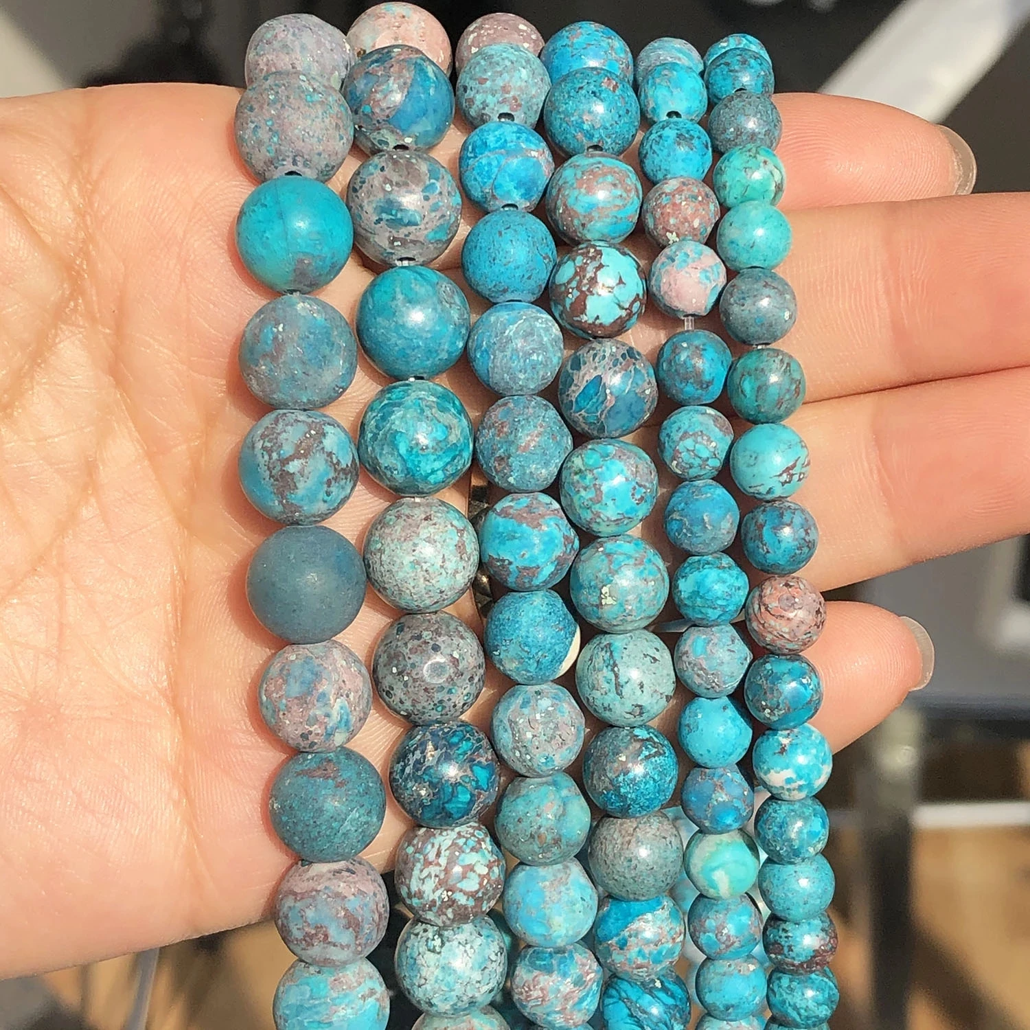 Natural Stone Beads Matte American Turquoises Green Blue Howlite Round Loose Beads for Jewelry Making DIY Bracelet Necklace 15''