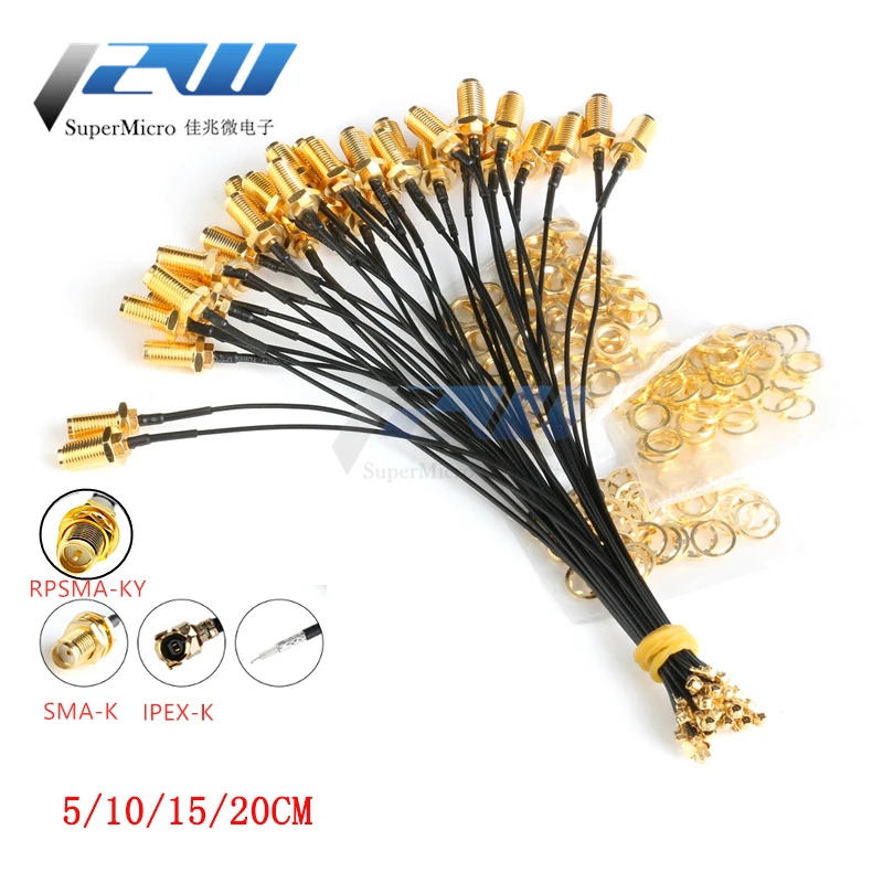 10pcs SMA Connector Cable Female to uFL/u.FL/IPX/IPEX RF Or NO Connector Coax Adapter Assembly  Pigtail Cable 1.13mm RP-SMA-KY