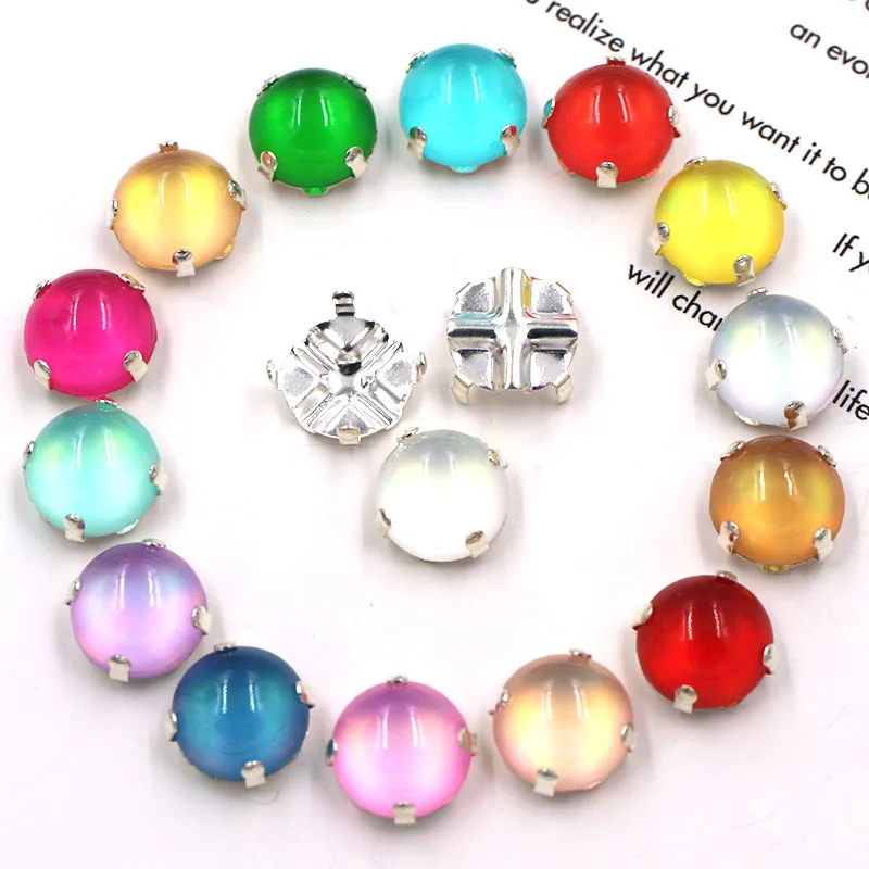 New Arrivals Round Shape Glossy Resin Imitation Opal Flatback Rhinestones Claw Setting Sew On Clothes/Dress/Bags/Shoes