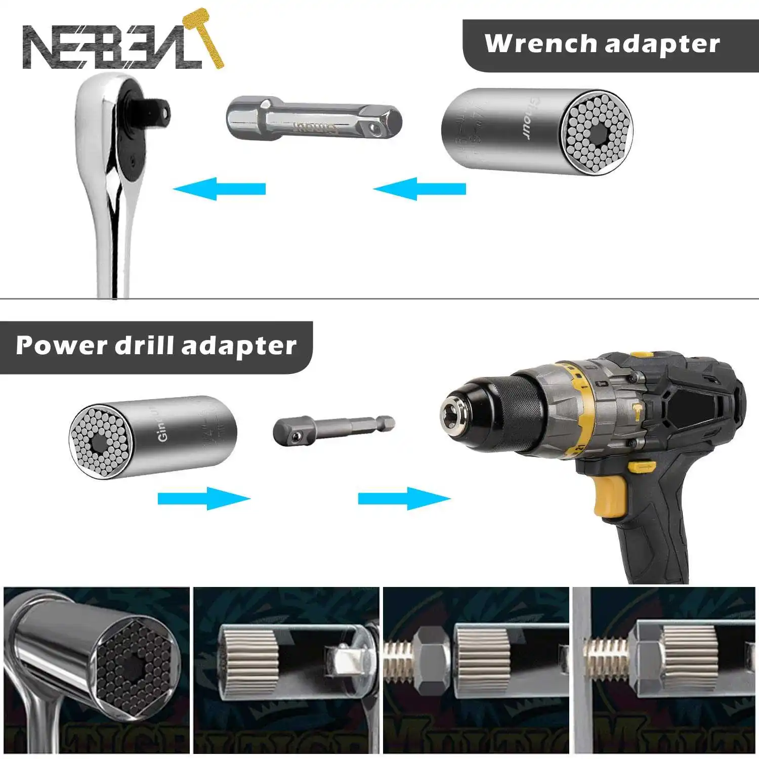 Universal ประแจแรงบิดหัวชุดซ็อกเก็ตปลั๊ก7 ~ 19/11-32มม.เจาะ Ratchet Bushing Spanner Magic Grip เครื่องมือหลาย