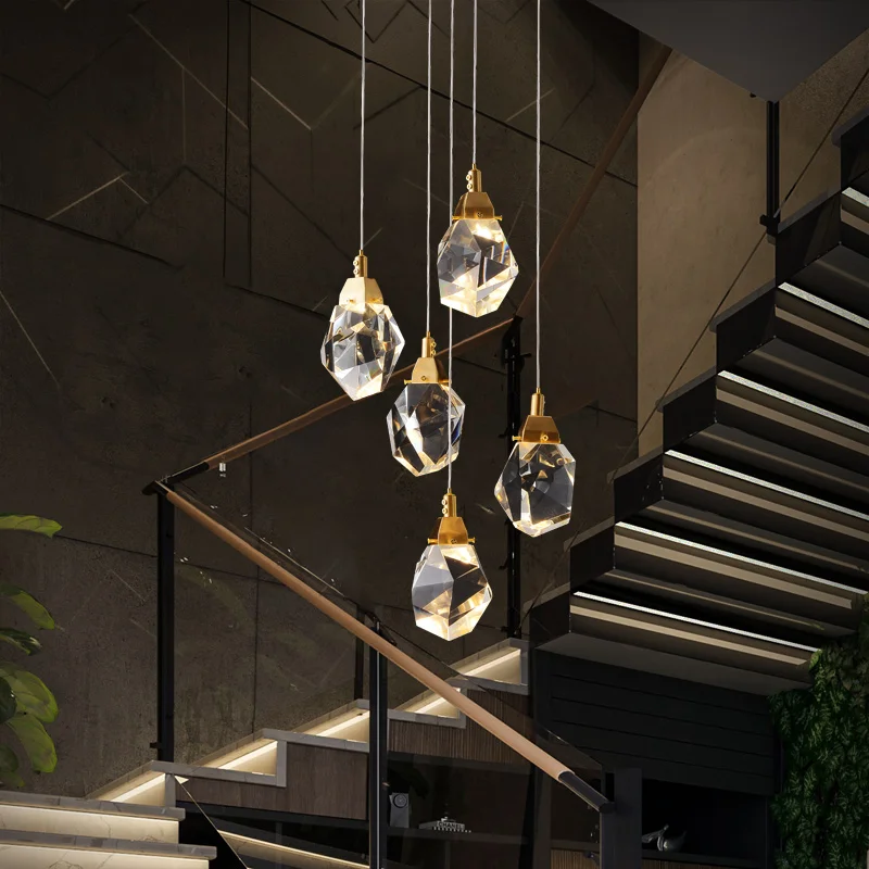 Luxury diamond crystal chandelier staircase large living room hall chandelier lighting golden home decoration led crystal lamp