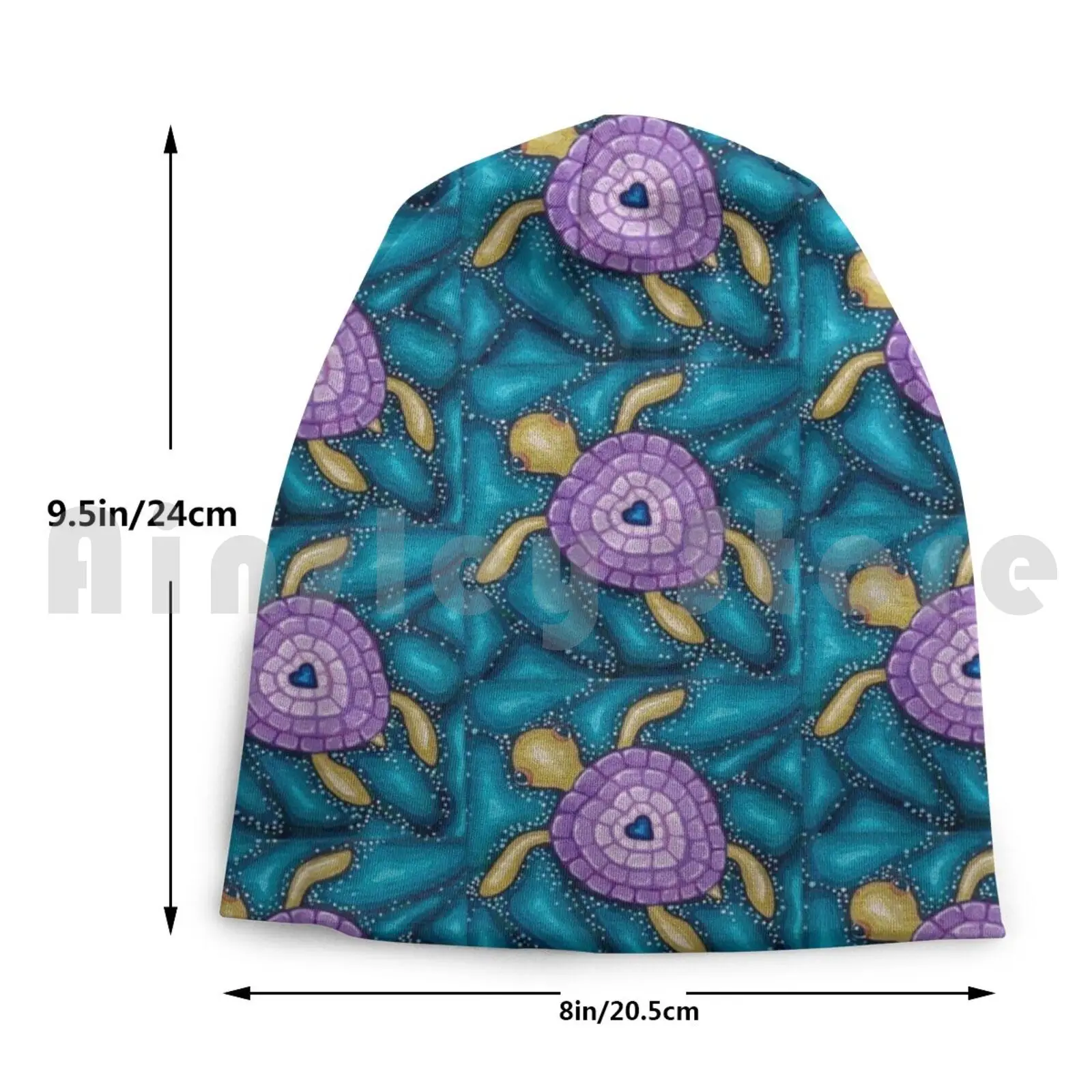 Little Purple Turtle Beanie Hedging Cap DIY Print Cushion Turtle Sea Turtle Sea Ocean Bubbles Purple Heart Aqua Love