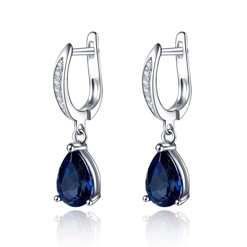 Huitan Wunderschöne wassertropfenförmige blaue Zirkonia-Tropfenohrringe für Damen, Abendparty, elegante Accessoires, klassischer Schmuck – Detail 1