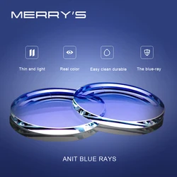 MERRYS Anti Blue Light Blocking 1.56 1.61 1.67 Prescription CR-39 Resin Aspheric Glasses Lenses Myopia Hyperopia Presbyopia Lens