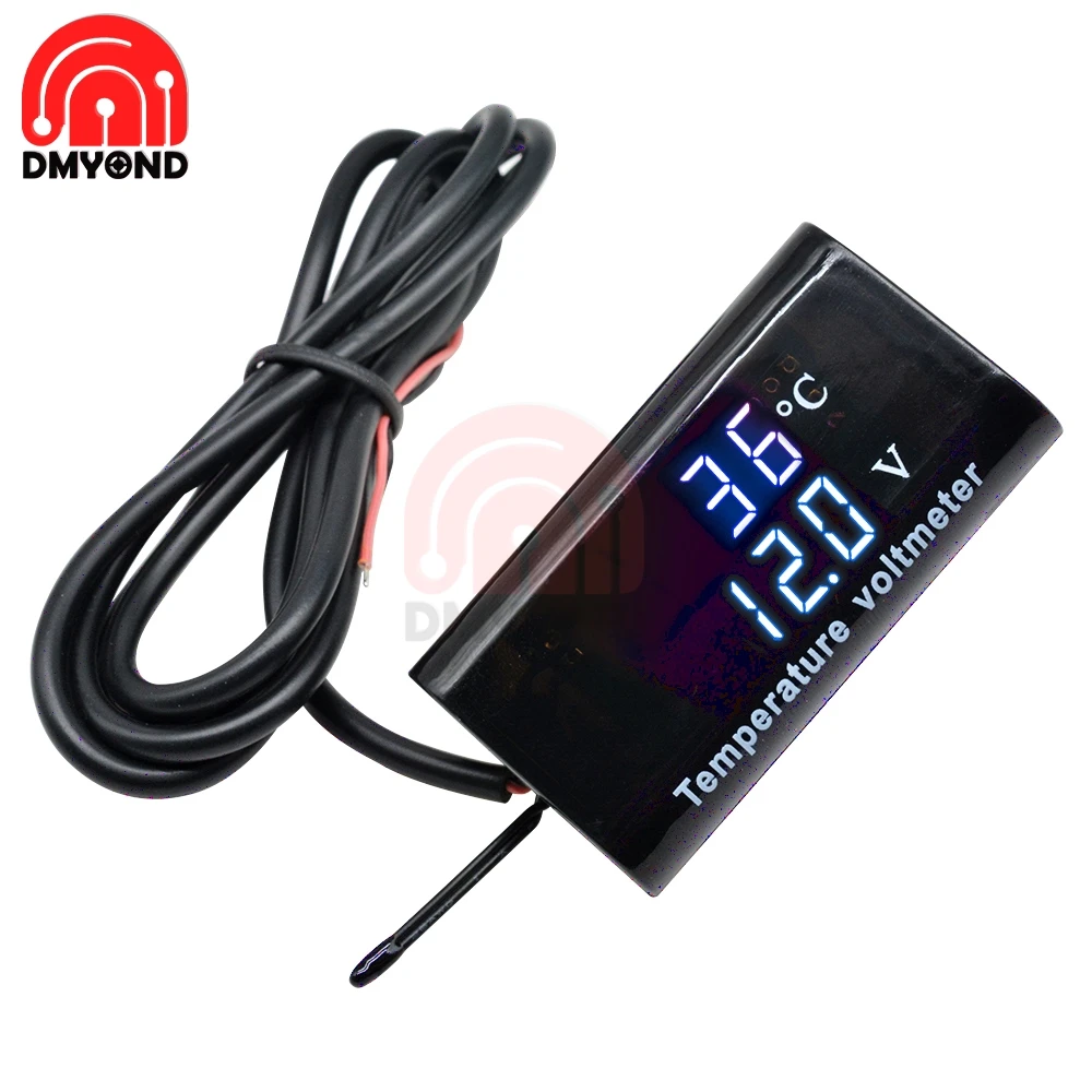 2 In 1 DC 12V 0.28 Inch LED Digital Dual Display Thermometer Voltmeter Termometro Temperature Meter Voltage Monitor for Car Boat