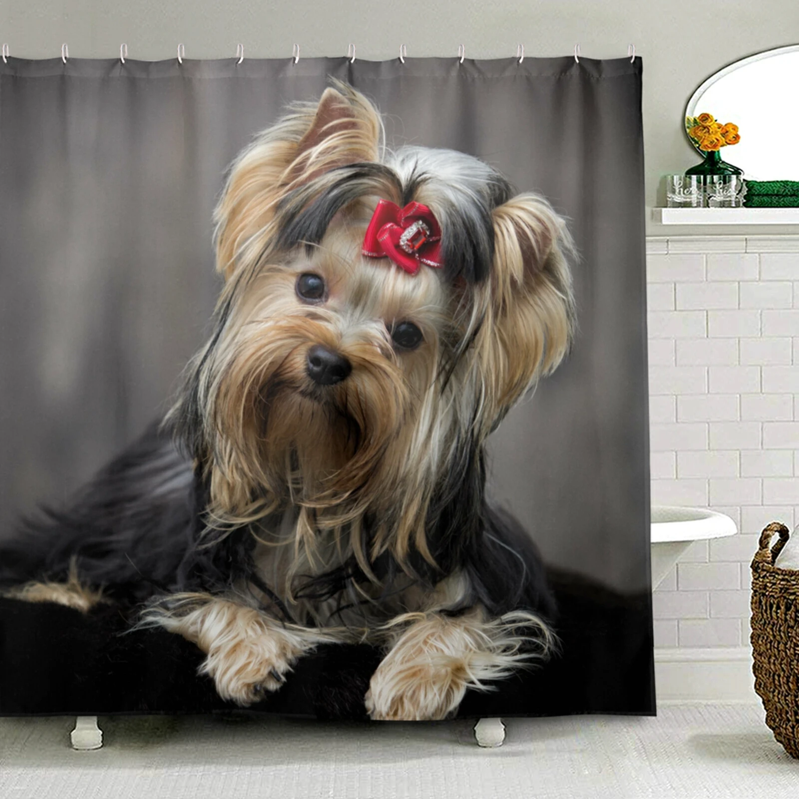 

Yorkshire Terrier Dog Shower Curtain Waterproof Mildew Proof Polyester Fabric Hanging Bath Curtain With 12 Hooks Bathroom Decor