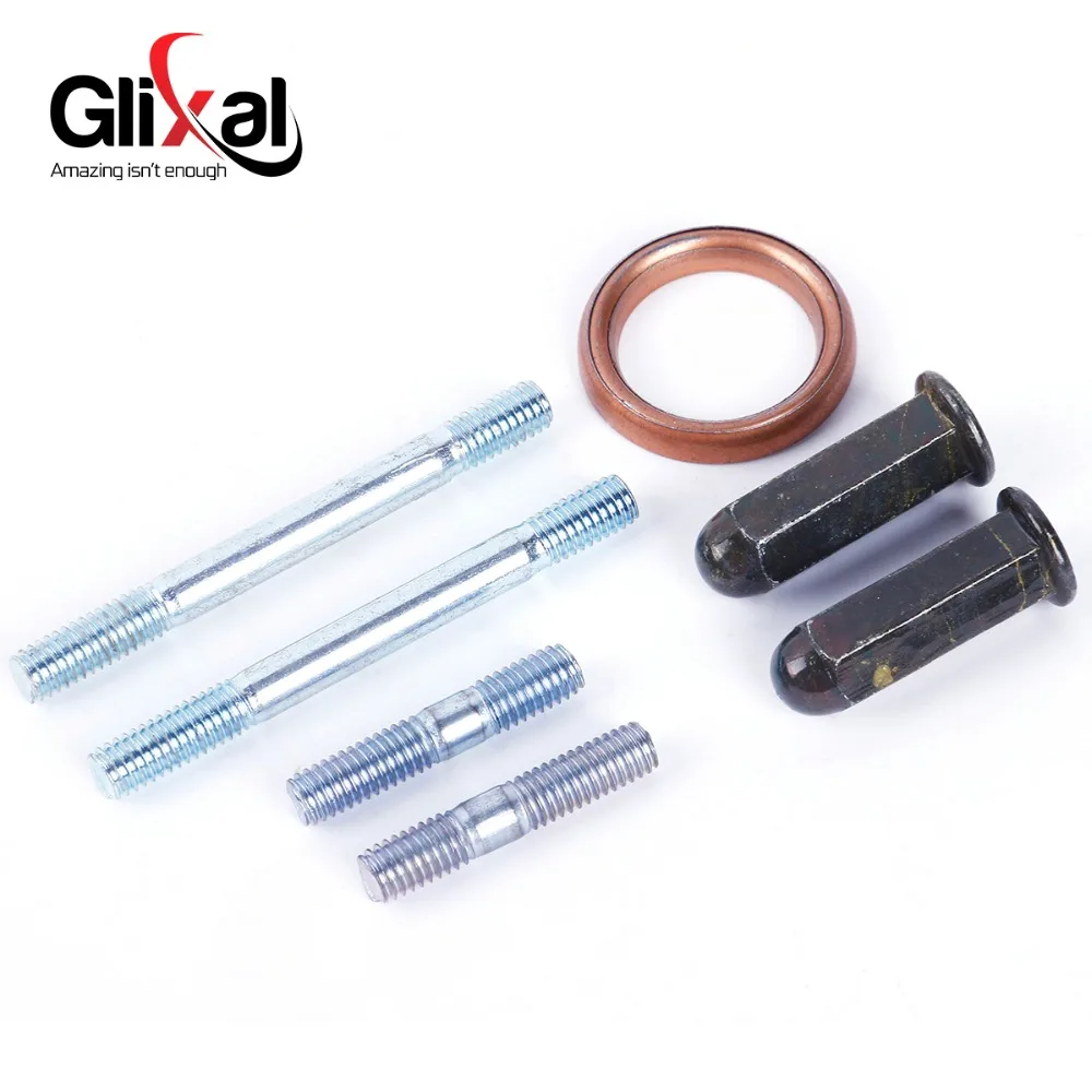 Glixal GY6 50cc 150cc Intake & Exhaust Studs Nuts Set with Exhaust Gasket for Chinese Scooter Moped 139QMB 157QMJ Engine