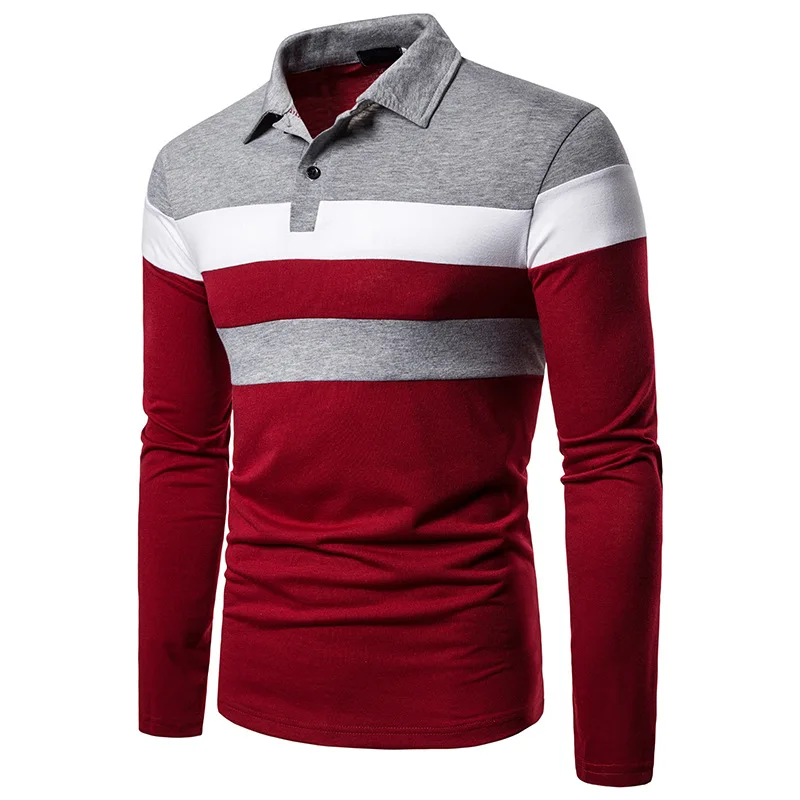 Polo Shirts Men Stripe Long Sleeve Mens Casual Fashion Contrast Color Business Casual Turn Down Collar Polo Shirts Male Tops