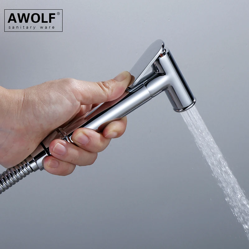 Imagem -02 - Awolf Ducha Higiênico para Banheiro Pulverizador de Bidê de Latão Sólido Cromado Quente e Frio Misturador Muçulmano Chuveiro Anal Ap2335