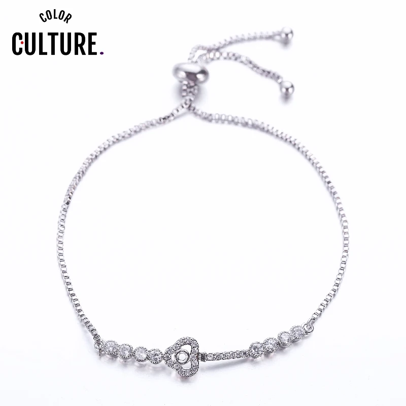 Color Culture Fashion Charm Chain  Link Bracelet for Women Shining AAA Cubic Zircon Bride Jewelry Design Wedding Gifts