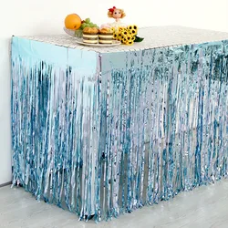 275x75 cm Hawaii parti dekorasyon masa etek folyo Fringe metalik Tinsel masa etek düğün doğum günü partisi dekorasyon için