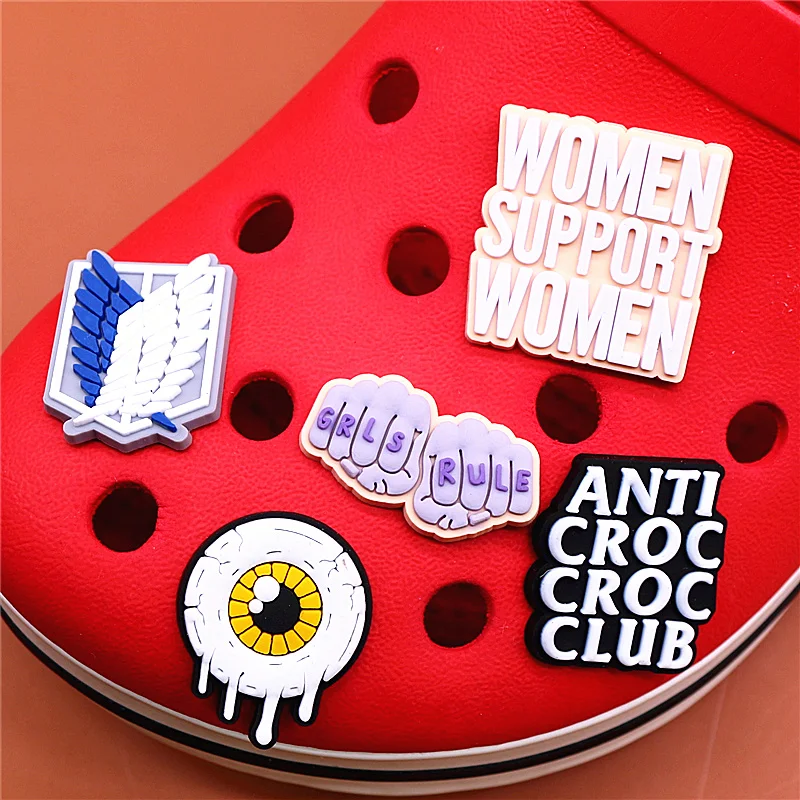 1pcs Grls Rule PVC Shoe Charms Accessories Slogan Women Support Women Shoes Buckle Decorations fit Kids X-mas Party Gifts