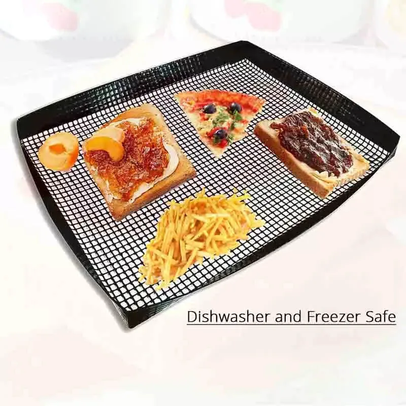 YOMEEI 1Pcs Non-stick Coating Baking Tray Mat Food Basket Roaster Rack Oven Baking Mesh Tray Heat Resistant Baking Tools