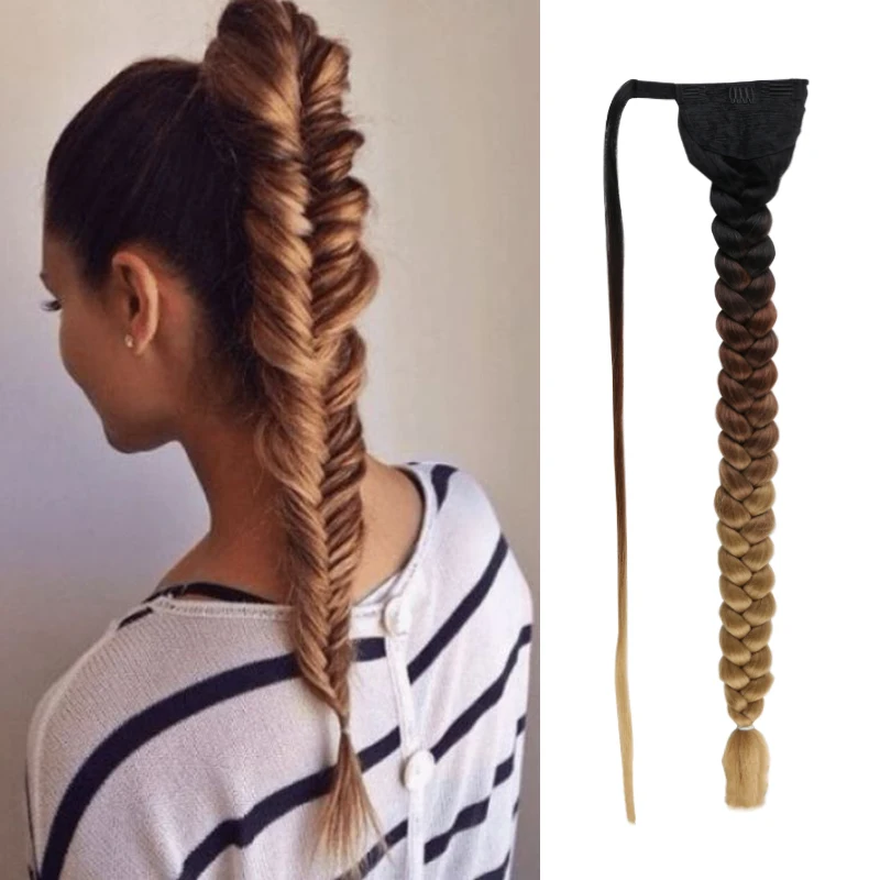 Desire For Hair 36inch Super Long Wrap Around Clip In Ponytail Hair Extensions Heat Resistant Synthetic Braided Pony Tail