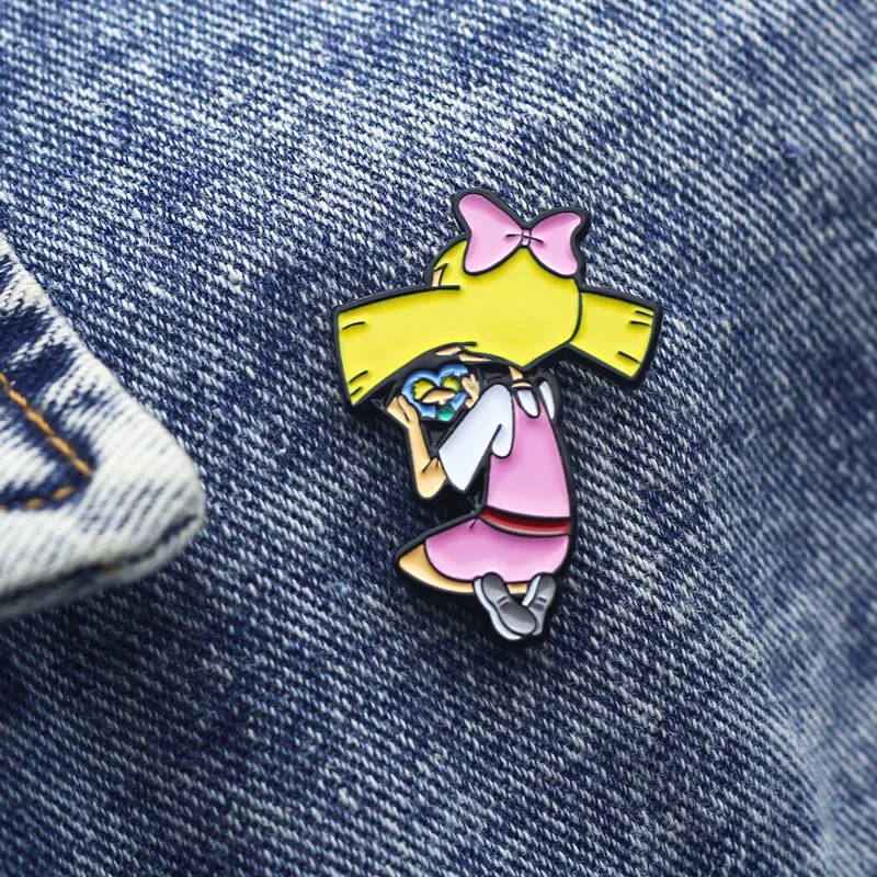 Cute Yellow Hair Girl Cartoon Brooch Metal Enamel Lapel Badge Collect Denim Jacket Backpack Pin Children Fashion Jewelry Gifts