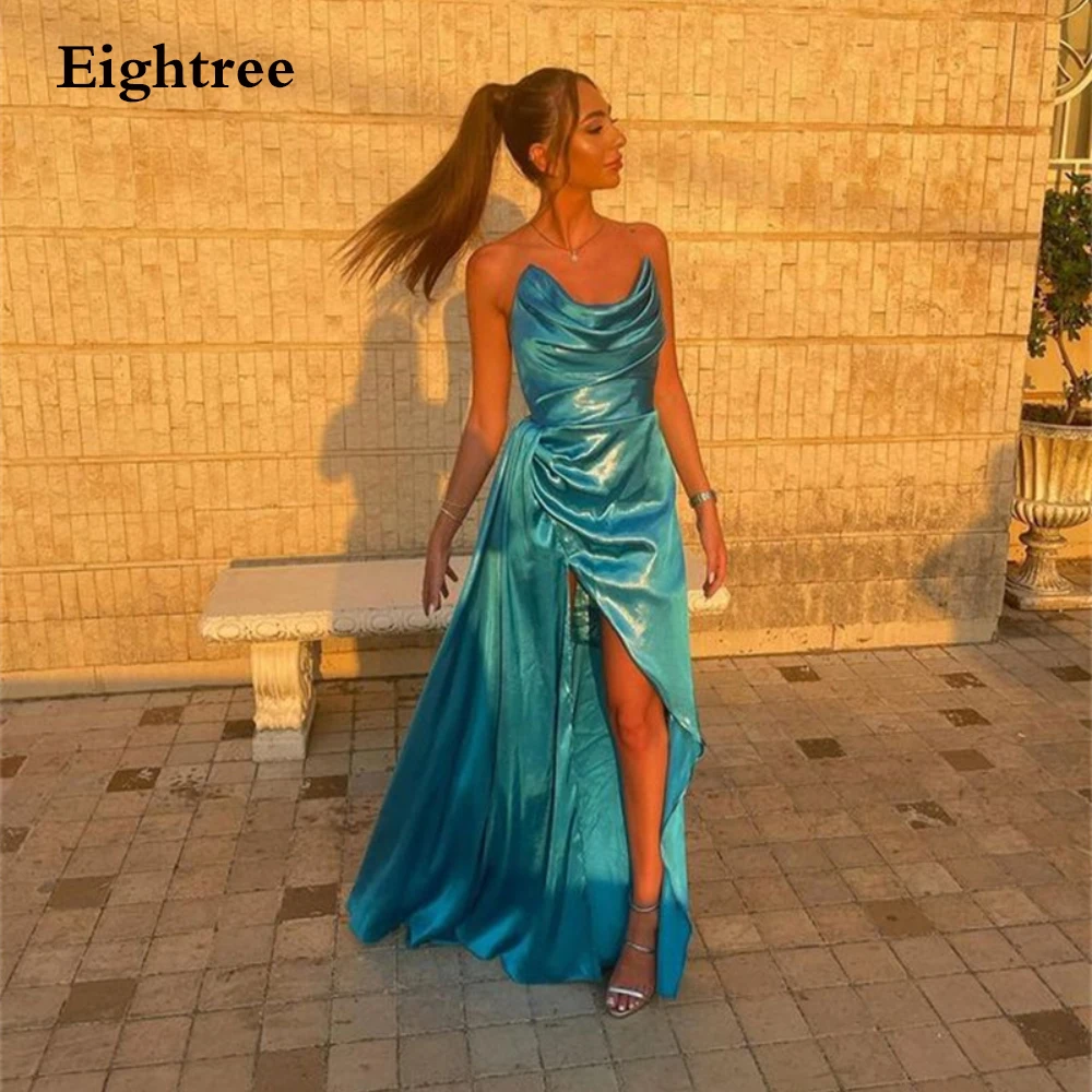 

Женское вечернее платье без бретелек, с разрезом сбоку