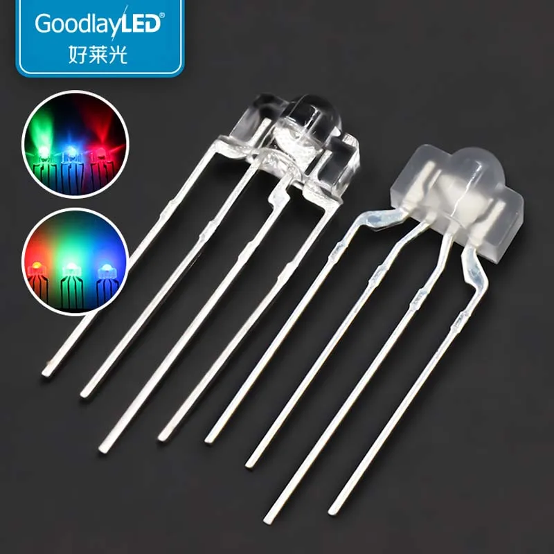 1000PCS /100pcs 3mm Round Four Leg Diffused Full Color Transparent RGB Common Negative And Positive DIP LED