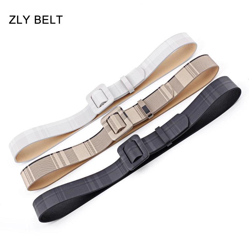 ZLY 2021 New Arrival Fashion Belt Women Men Unisex Plaid PC Rectangle Buckle Quality Colorful Casual Trend Luxury Brand Designer