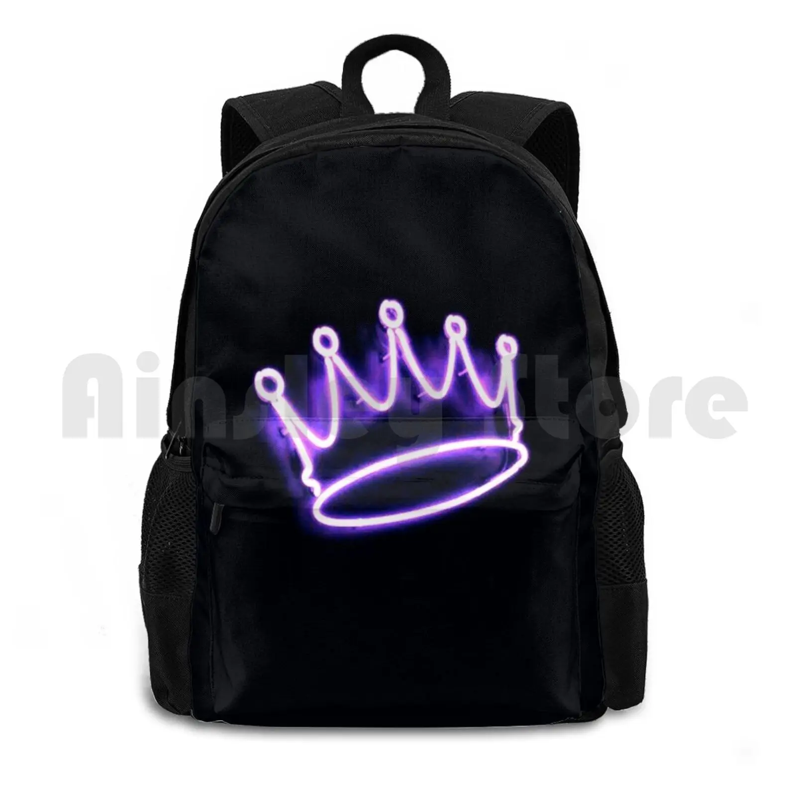 

Electric Crown Outdoor Hiking Backpack Waterproof Camping Travel Purple Neon Crown Feminine Girly Black Royalty Graphic Kids