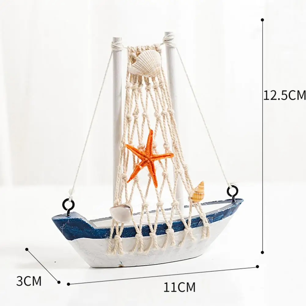 Miniature Fishing Boat Creative Eye-catching Wooden Mediterranean Sailboat Model Table Decoration for Home