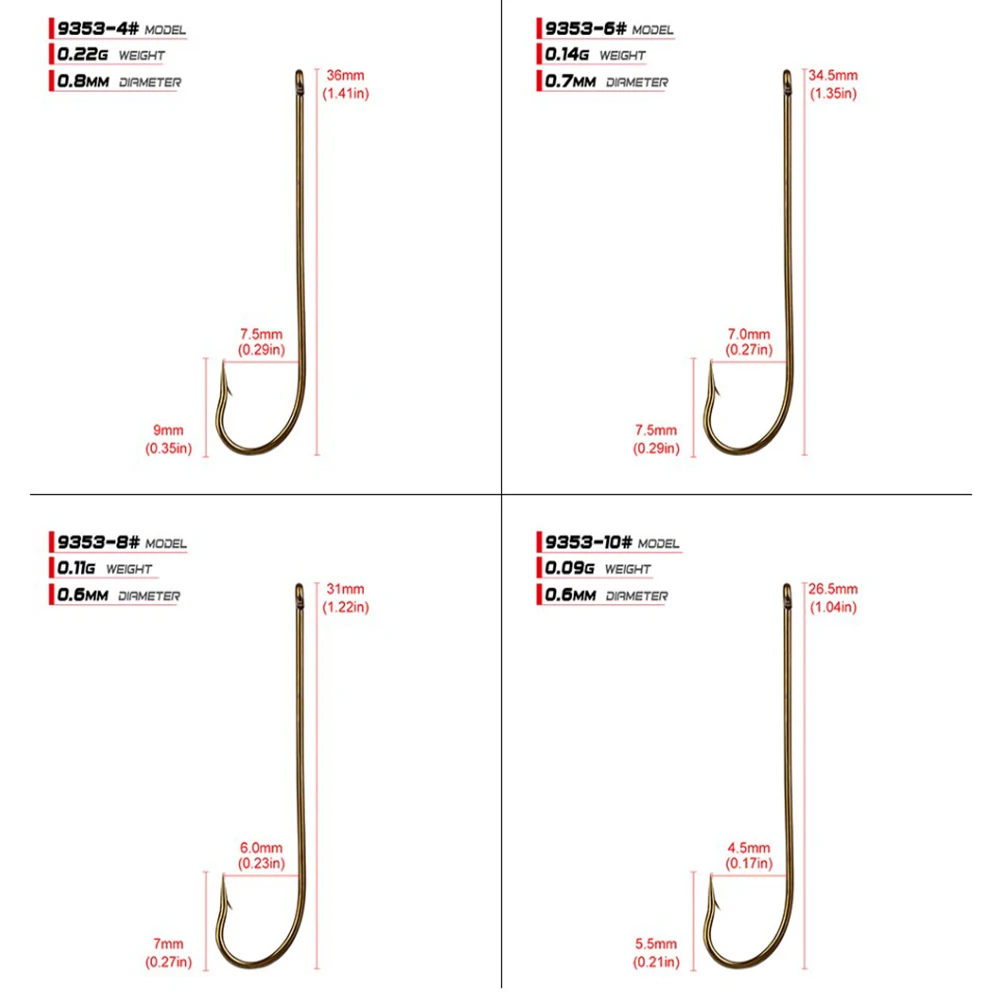 Ganchos de pesca de aço carbono, ouro gancho farpado para macio farpado, alto carbono, isca afiada, 9353, 10Pcs