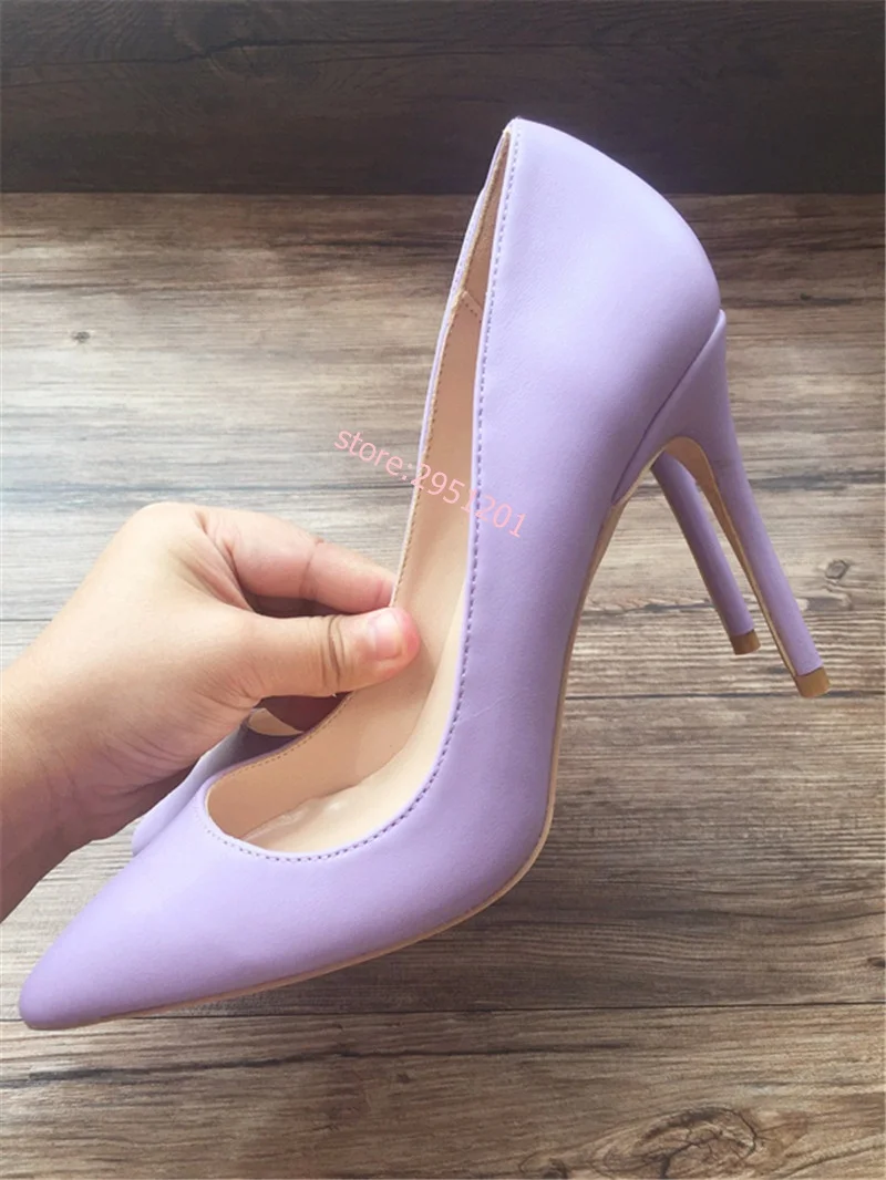 

Purple High Heels Solid Color Dress Shoes Pointed Toe Patent Leather Wedding Pumps 12cm