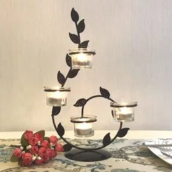 Creative European Metal Candle Holder Leaf Shape Candlestick Valentine Day Wedding Decor