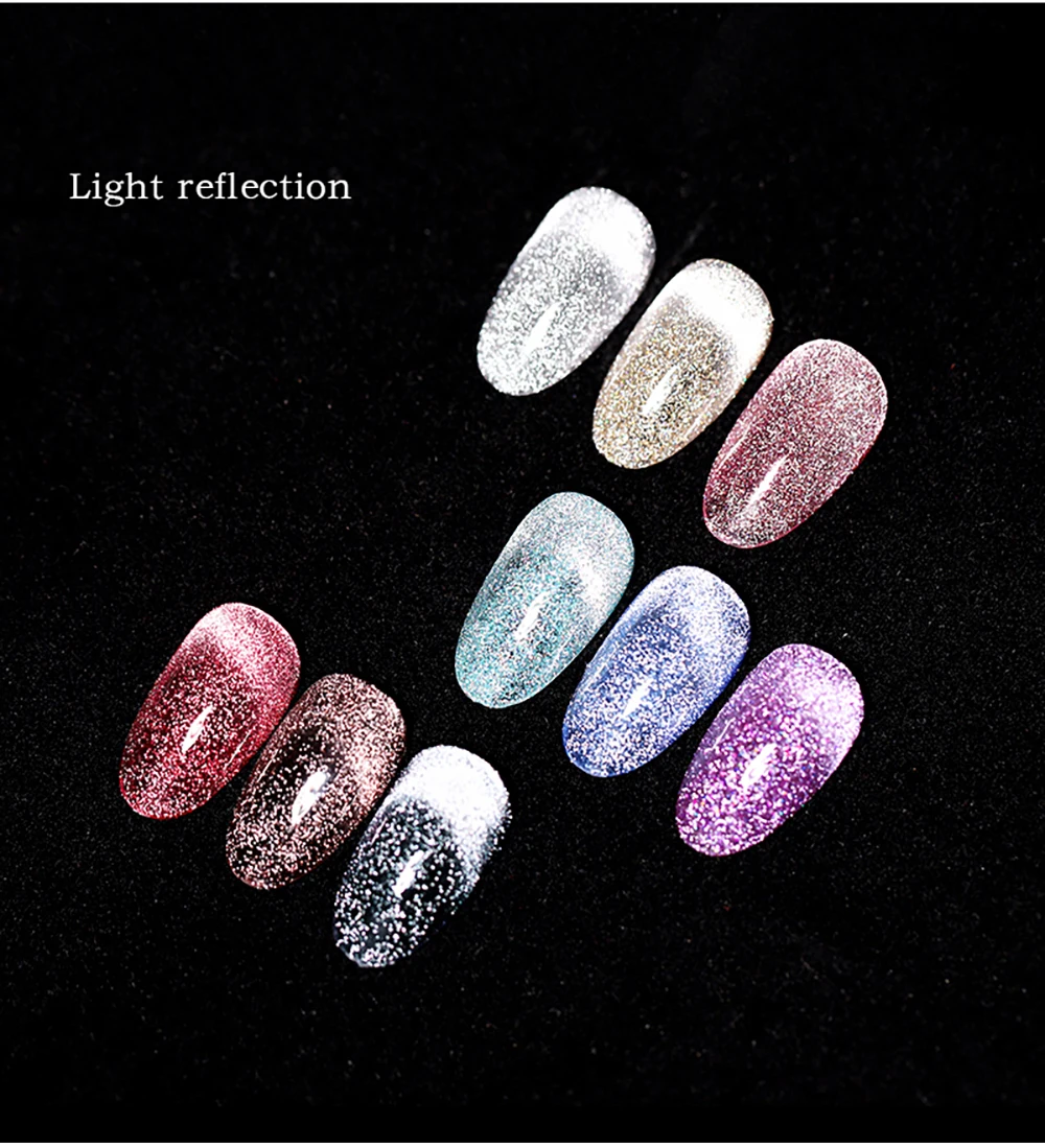 Vendeeni 9 Farben Laser Broken Diamond Cat Eye Gel Nagellack Magnetischer UV LED Soak-Off Gel Lack Glitzer Nagelkunst Gel Nagellack – Detail 9