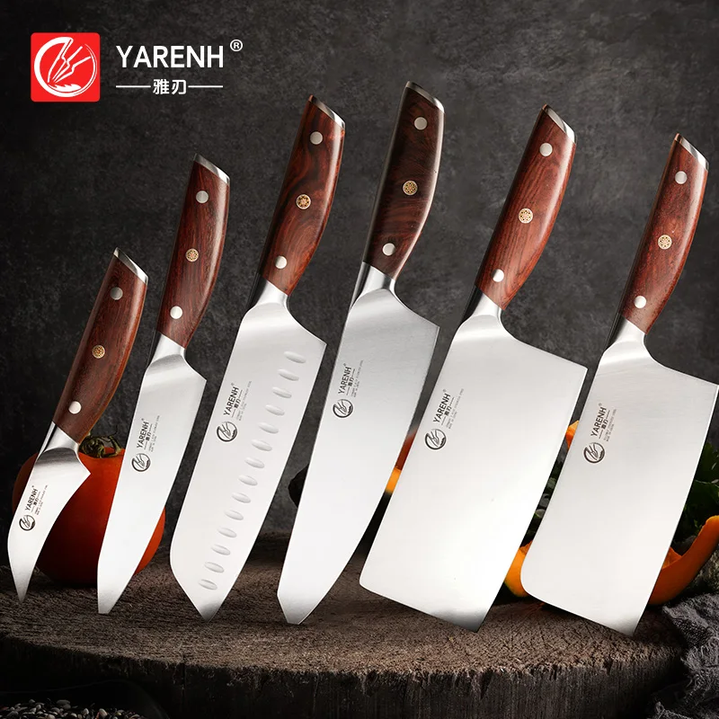 

YARENH Kitchen Knife Fruit Utility Cleaver Bone Chopper Santoku Chef Knives High Quality 5PCS Stainless Steel Chef Knife Set