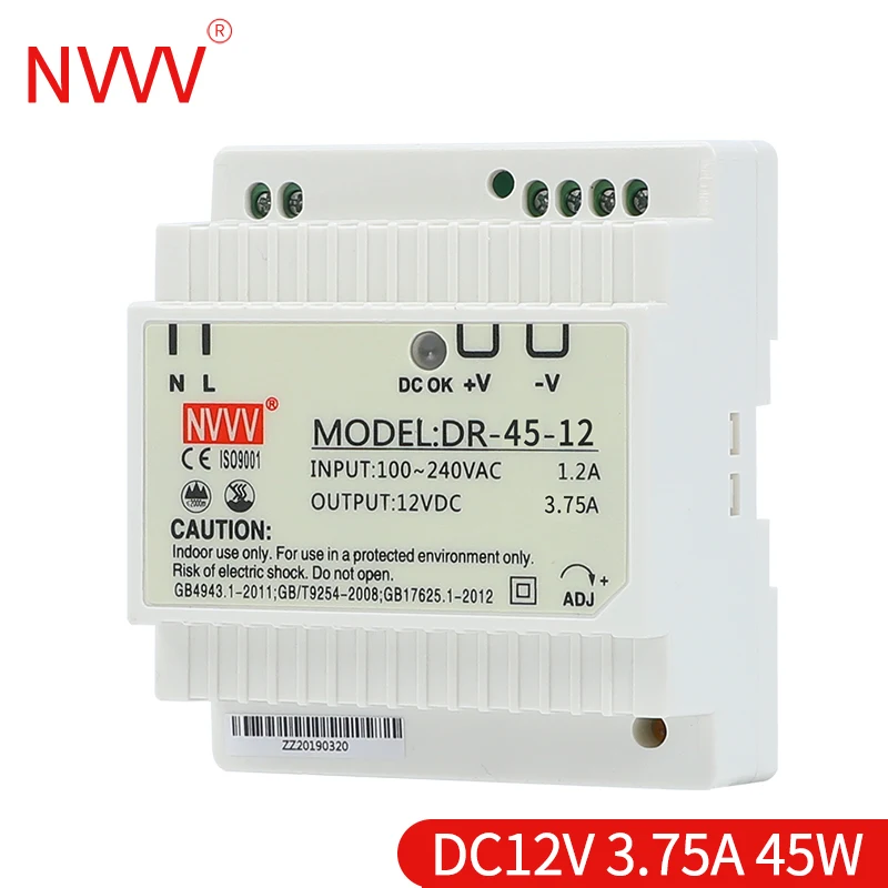 NVVV DR Series Din Rail Switching Power Supply 12V 24V Power Supply 48V 30-480W 110/220v AC To DC Voltage Stabilizer Transformer