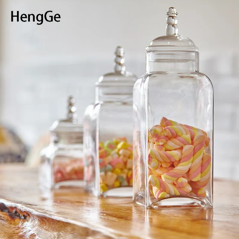 European Square Shaped Glass Storage Jars with Lid Palace Pointed Tip Sealed Suger Jar Tea Tins Kitchen Items Cereal Dispenser