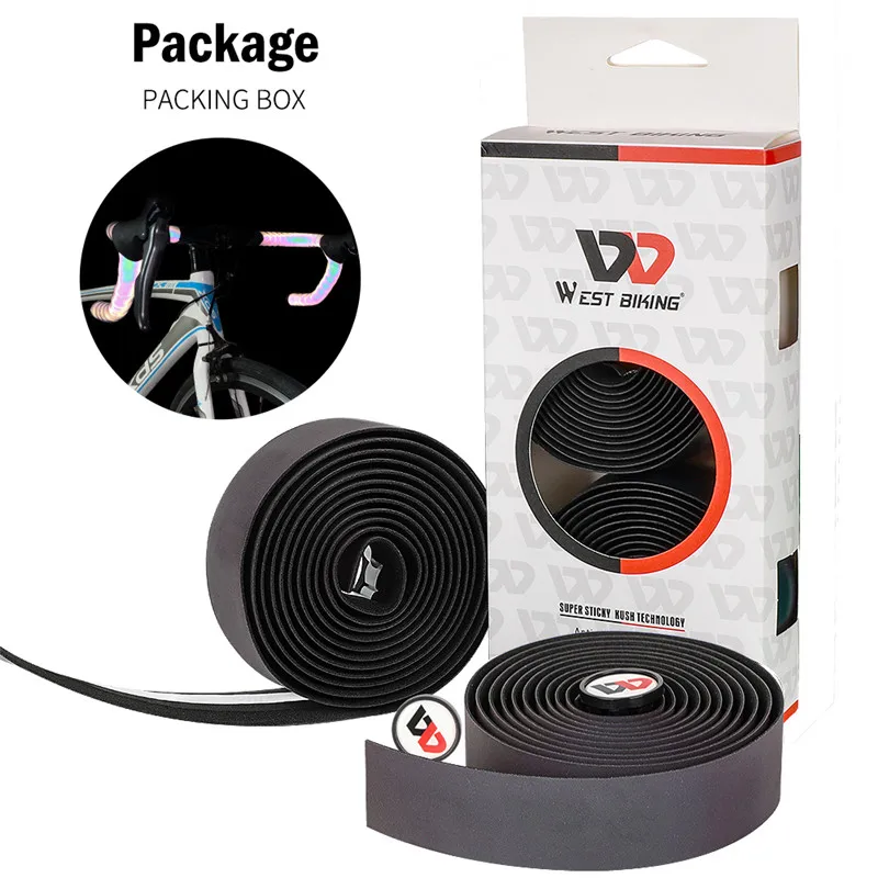 WEST BIKING Road Bike Handlebar Tape Reflective Dazzle Shockproof Bike Cycling Bar Tape Wrap With Bar Plugs Bicycle Accessories