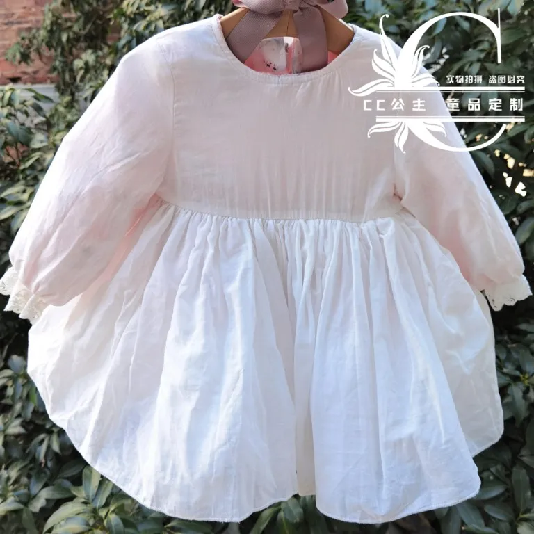 Baby girl spring autumn pink Spanish ball gown dress kids lace stitching long sleeve birthday party princess dress