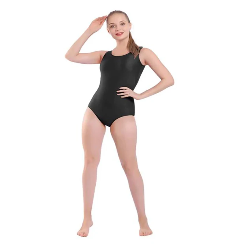 Adulto bodysuit ballet sem mangas u-pescoço collant náilon elastano unitard dancewear ginástica tanque collant para venda feminino