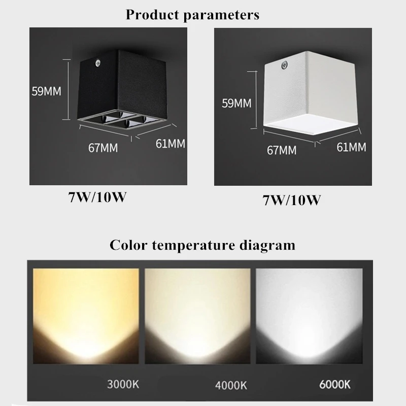 LED7W 10W Surface Mounted Ceiling Light Ac85-260V Square Creative Mini Background for Home Wall Hotel 1PCS