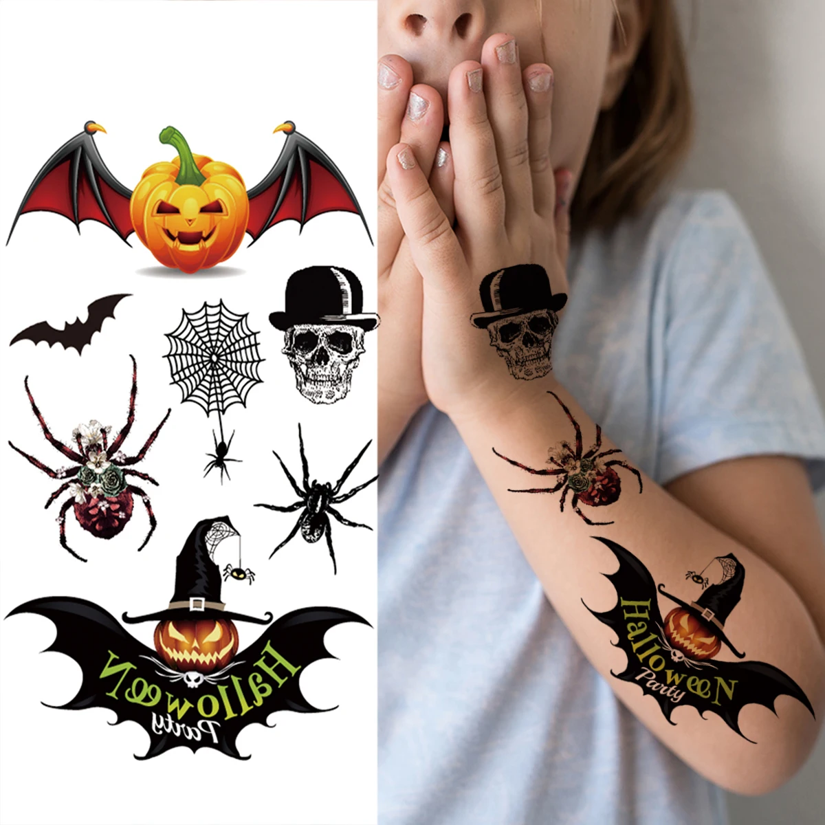 Realistic Halloween Clown Temporary Tattoos For Men Women Kids Mamba Snake Sword Magician Fake Tattoo Sticker Party Tatoos Decal