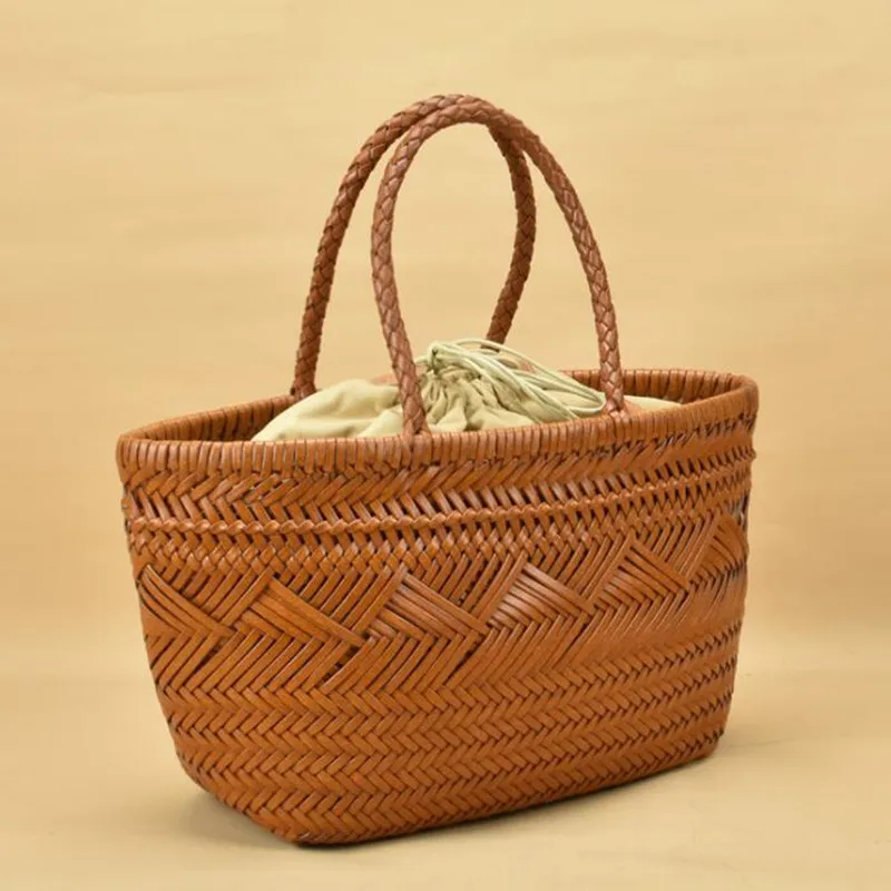 French hand-woven 100% Genuine Leather Woven Shoulder Bag with Casual Woven Inside Bag Vintage Shopping Bag Crossed Tote Bags