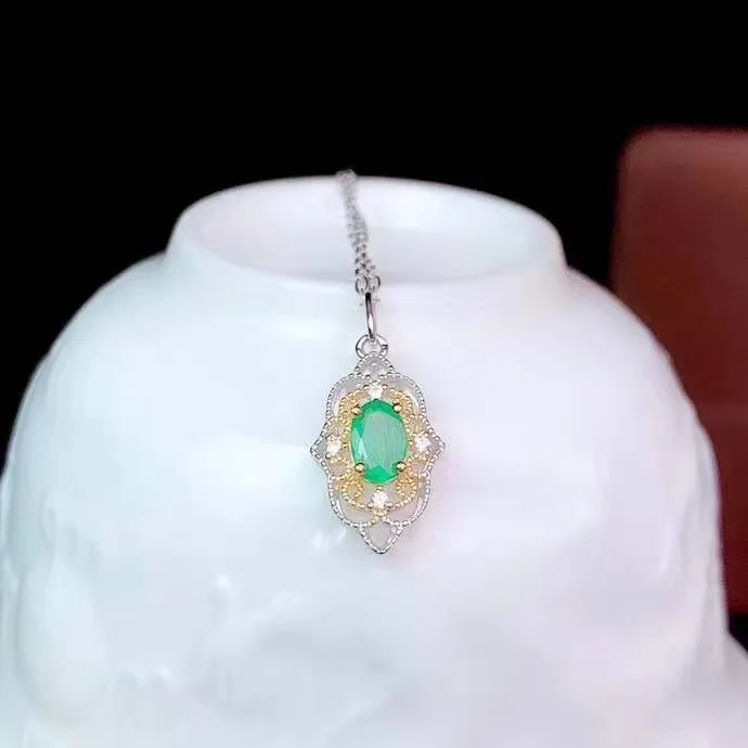 

The Best Party Gift Emerald Pendant Solid S925 Sterling Silver Emerald necklace For Women Colour Gem Stone