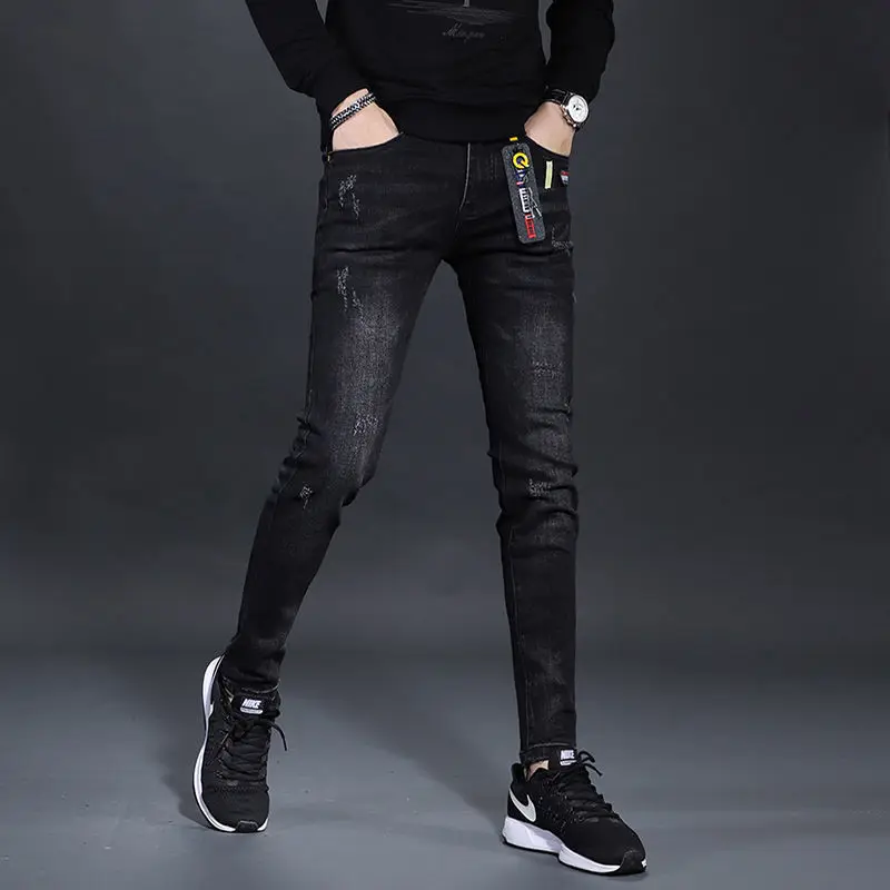 

Korea Version Men’s Noble Black Jeans, High Quality Slim Stretch Jeans,Light Luxury Casual Jeans,Sexy Stylish Street Jeans;