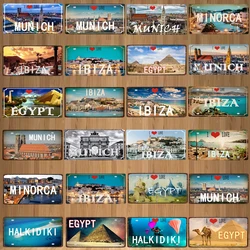 【YZFQ】30X15CM Egypt Ibiza Munich  Halkidiki  Minorca City Island Metal Tin Sign Travel Souvenir Wall  Home Carft Decor DC-1369B