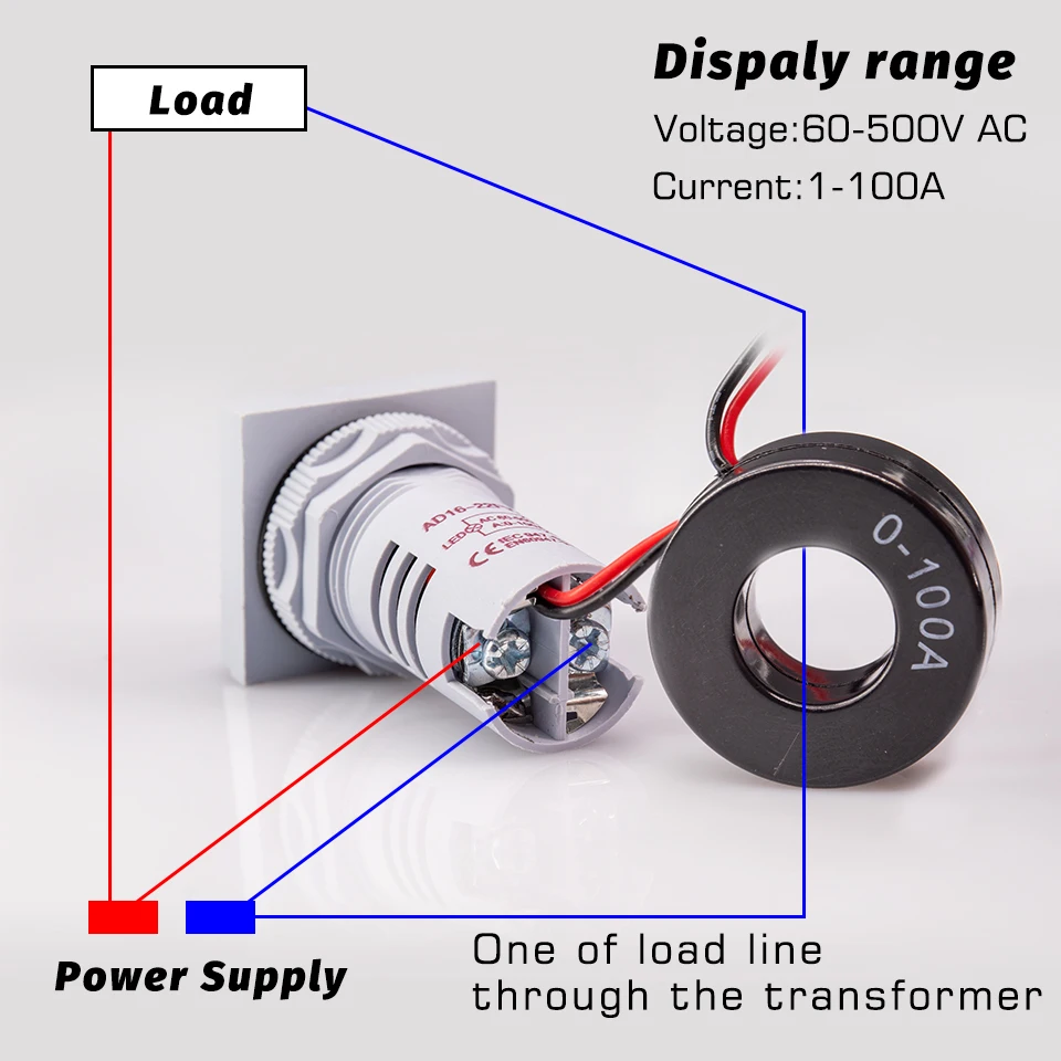 22mm 60-500V 0-100A ledes Account current Digitális Feszültségmérő Ampermérő Jeladás Világítás 220V feszültség aktuális Fogyasztásmérő Fordulás ampulla Csengőtábla teszter detektor