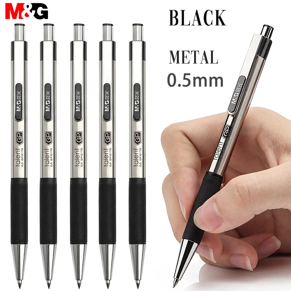 M&G Metal Gel Pen 0.5mm netural Pens with Gel ink Pen writes refill for school black blue red